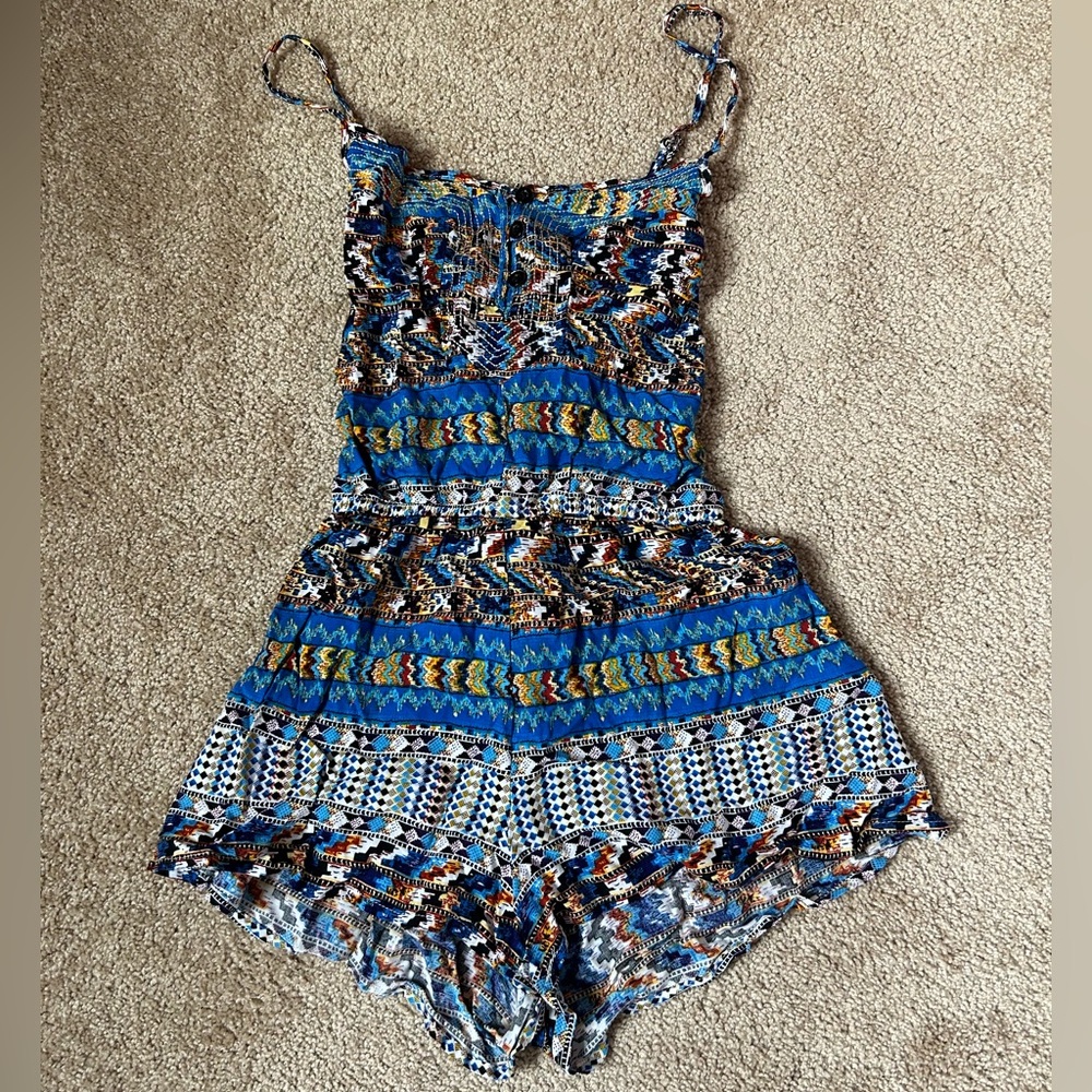 Raya Sun Blue Patterned Romper, Size M